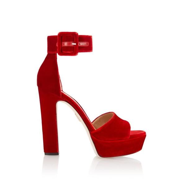 Tamara Mellon Alto Velvet Platform Sandals - 38 - Red